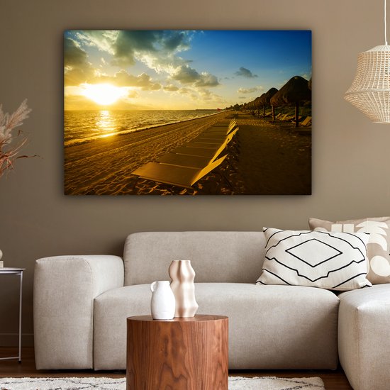 Canvas schilderij 150x100 cm - Wanddecoratie Cancun strand Mexico - Muurdecoratie woonkamer - Slaapkamer decoratie - Kamer accessoires - Schilderijen op canvas