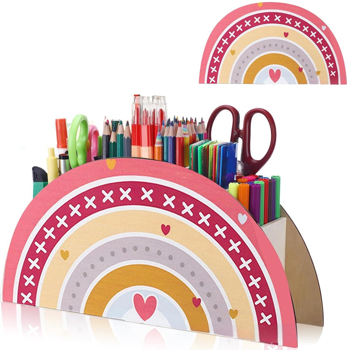 Dailygoods - Dailygoody - Kids Rainbow Pen Holder - Houten Bureau Organizer - Veilig en Milieuvriendelijk - Kleurrijk - Schoolbenodigdheden - Desk Organizer - Gesc