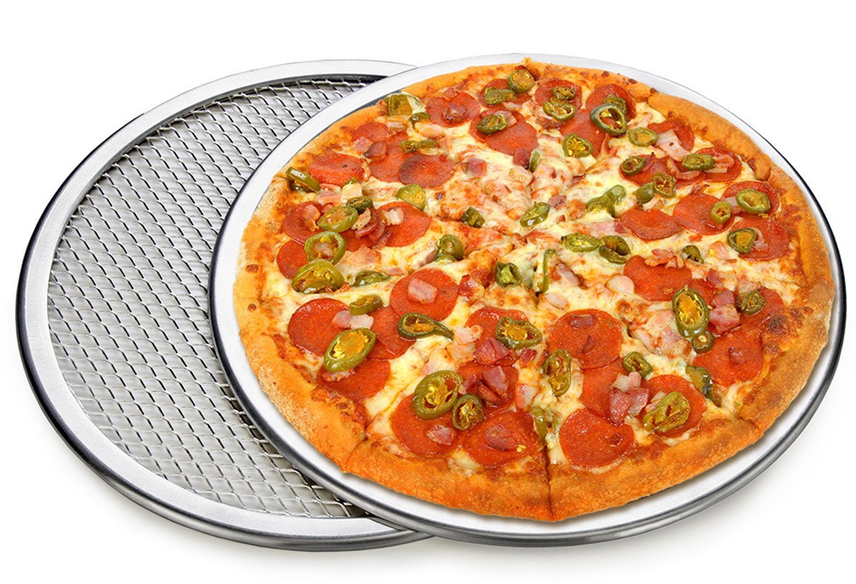 Grote 16 Inch Roestvrijstalen Pizzabakplaat - Ongecoate Knapperige Bakplaat voor Oven - Stevige Ronde Gaasvormige Pizzabakvorm voor Gelijkmatige Warmteverdeling en Krokante Bodem