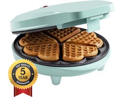 Bestron Wafelijzer - ASW217M - 700W - 5 hartvormige wafels - Anti aanbaklaag - Mint - 5 jaar garantie