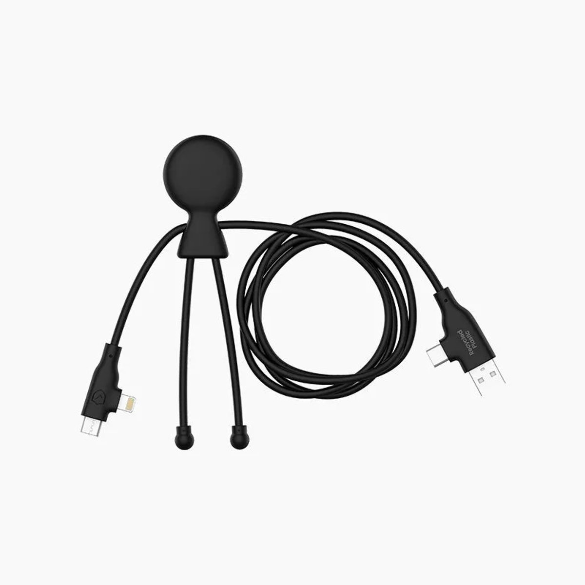 Xoopar - Mr Bio LONG 60W GRS Fast Charge - Zwart - 3-in-1 laadkabel - Multi-kabel - USB - USB-C - USB-C output - Lightning - multiconnectorkabel