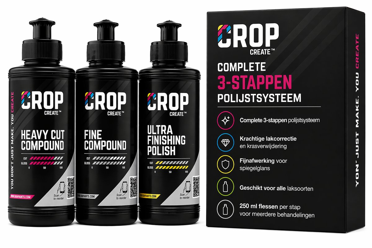 CROP Polijstmiddel Set - 3 x 250ml per compound - Polijstpasta Auto - Polijstset voor Krassen Verwijderen - Autopoets Product