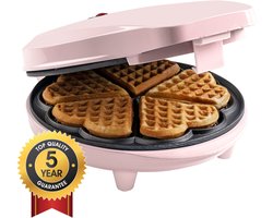 Bestron Wafelijzer - ASW217 - 700W - 5 hartvormige wafels - Anti aanbaklaag - Roze - 5 jaar garantie