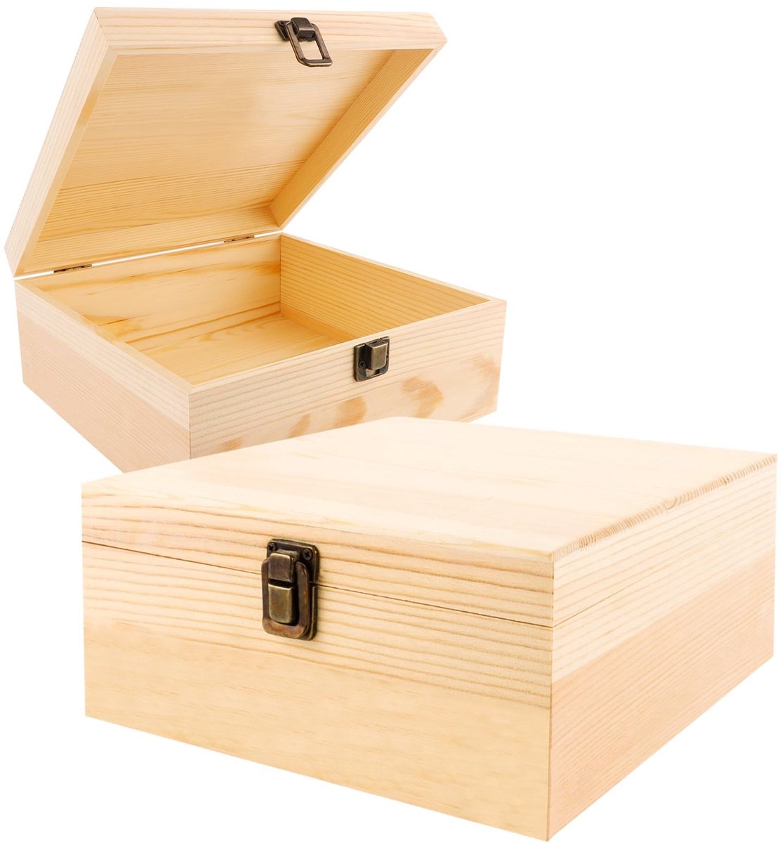 Dailygoods - Innovra - Dailygoods - Dailygoody - Houten Opbergdoos - Decoratieve Kist - Natuurlijk Grenenhout - 23 x 23 x 10 cm - Set van 2 - Perfect voor Accessoires en Souvenirs - Naturel