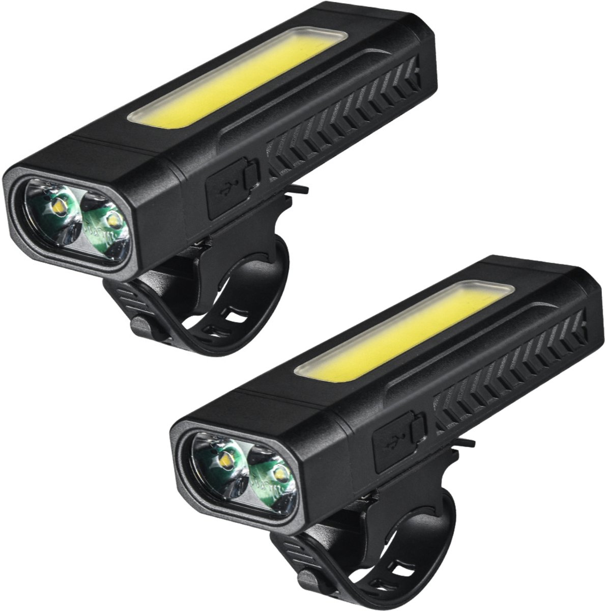 Tamarow 2 Stuks Multifunctionele Fietslamp met COB-Zijlicht – 1800mah - IPX4 Waterbestendig - USB C Oplaadbaar - Zaklamp - Werklicht - 3 Lichtstanden - Zwart