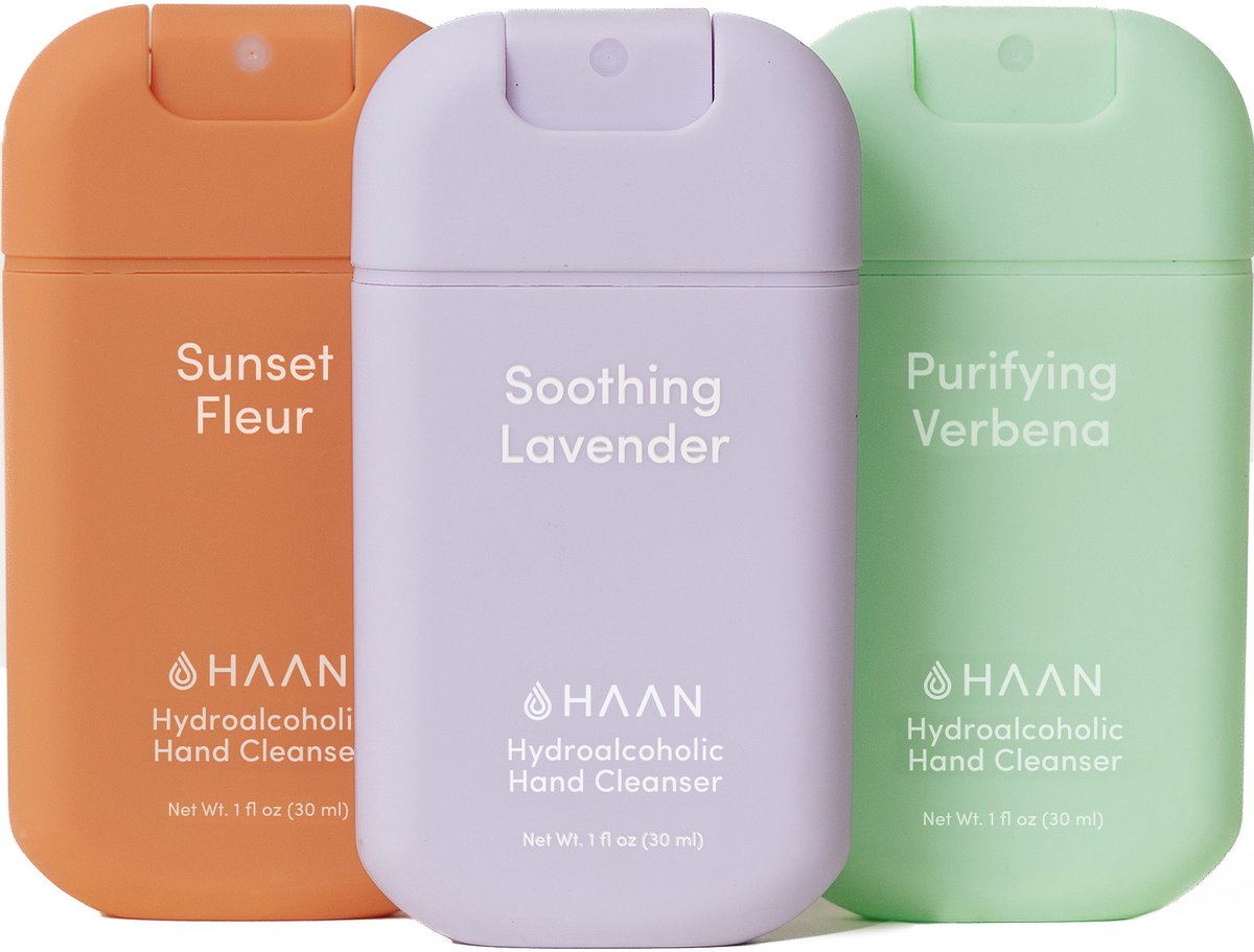 HAAN 3-Pack Mix Handspray Handverzorging Navulbaar 3x 30ml Sunset Fleur, Soothing Lavender & Purifying Verbena