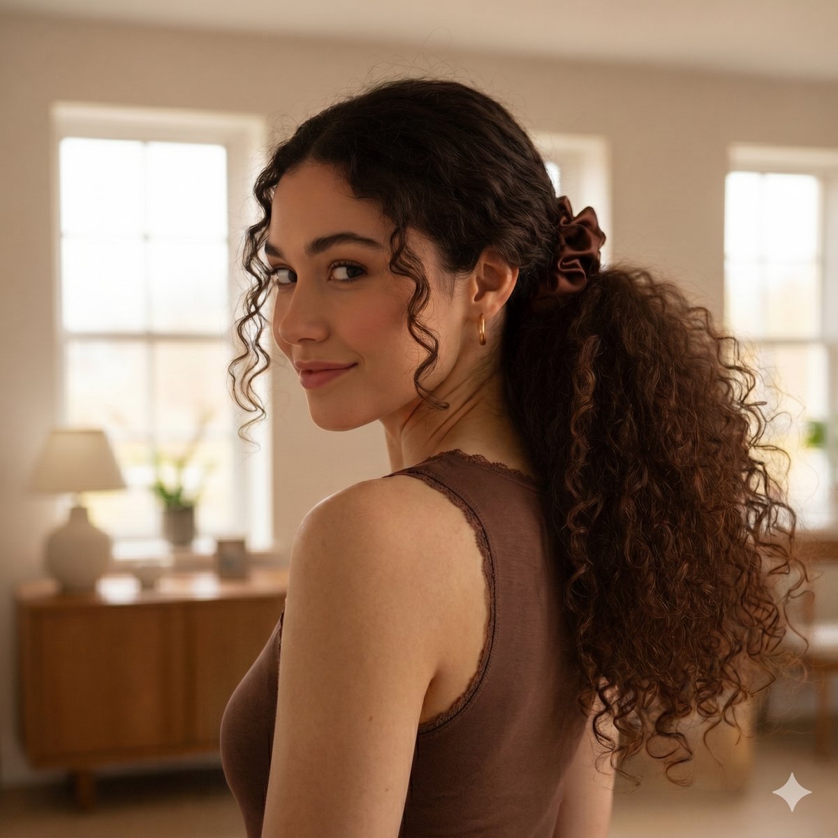 YOSMO - 100 % Zijden scrunchie - extra groot - moerbei zijde - Donkerbruin