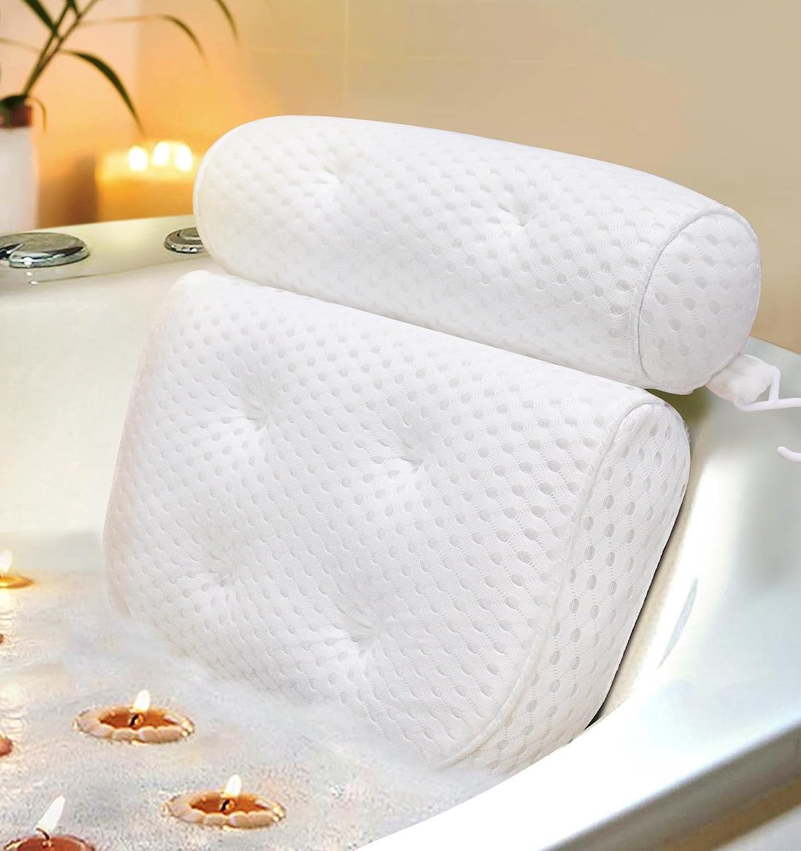 Badkussen voor Badkuip – Ergonomisch Badkussen met 7 Zuignappen – Luxe Spa Badkussen met Nek- en Rugsteun – Zacht 4D Mesh Badkuip Kussen voor Bad, Jacuzzi en Whirlpool – Wasbaar & Antislip