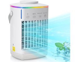 Mobiele Airco – Luchtkoeler met 700ML Watertank – USB Oplaadbare Mini Aircooler – Vernevelende Koelventilator – 4 Snelheden – 4 niveautimer – Draagbare Tafelventilator voor Thuis, Kantoor & Camping – Wit – 23.8x16x14 cm