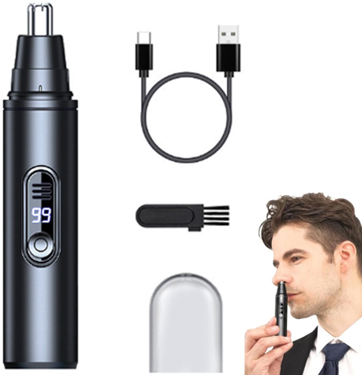 VHV - Neustrimmer - Oortrimmer - Trimmer heren - Wenkbrauwtrimmer - Oplaadbaar - USB - Waterdicht - Voor gezicht en neus - Zwart