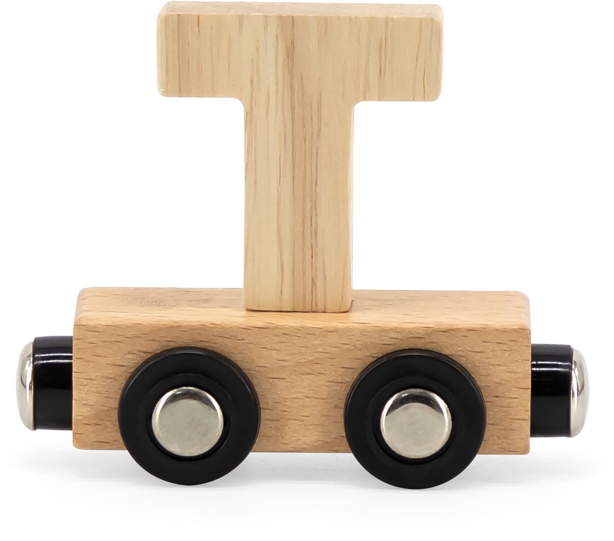 Tryco Houten Naturel Lettertrein Letter T - Letterwagon voor Woorden en Naamtreinen - Stimuleert Creativiteit en Motoriek - Vanaf 3 Jaar