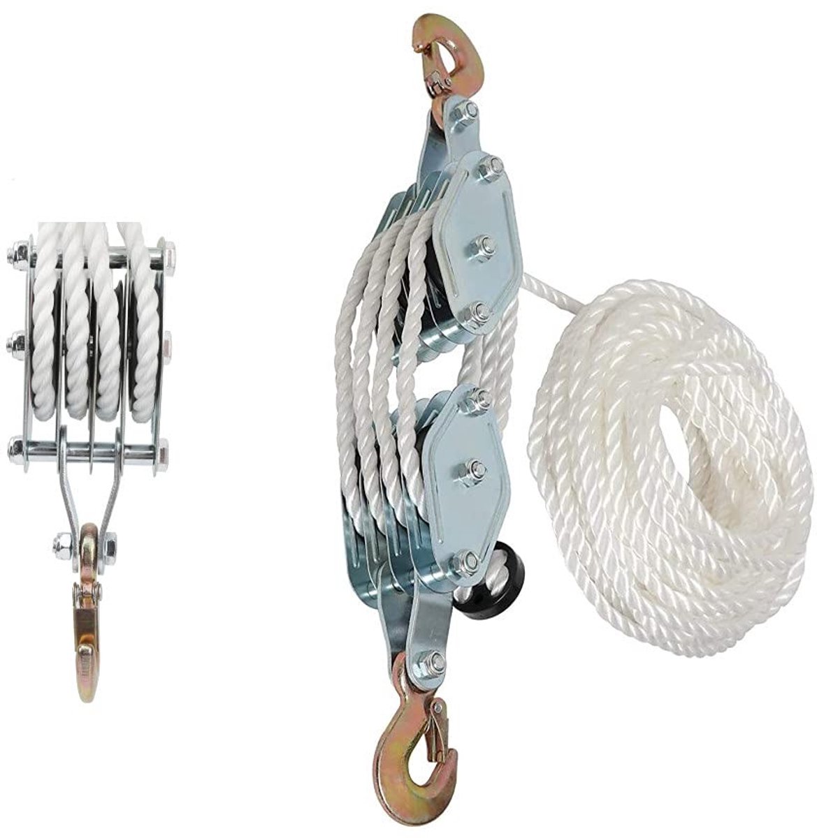 Dailygoods - Dailygoody - Hefblok - Draagvermogen 2000 kg - Krachtige katrol voor zware lasten - Verzinkt staal - Nylon touw 20 m - Ideaal voor industriële taken -...