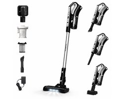 TurboTronic VS280 Cyclonic - 2-in-1 draadloze Steelstofzuiger met kruimeldief – hoge zuigkracht - 2 snelheden - 2200 mAH accu - 180W - extra accessoires - Zwart