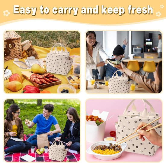Lunchtas - Lunchtas dames - Lunchtas kinderen- Herbruikbare geïsoleerde lunchbox - Houdt eten warm of koud - Zijvak voor waterfles - Grote inhoud - Ideaal voor werk - Picknicks en reizen - Beige van KCVV — afbeelding 4