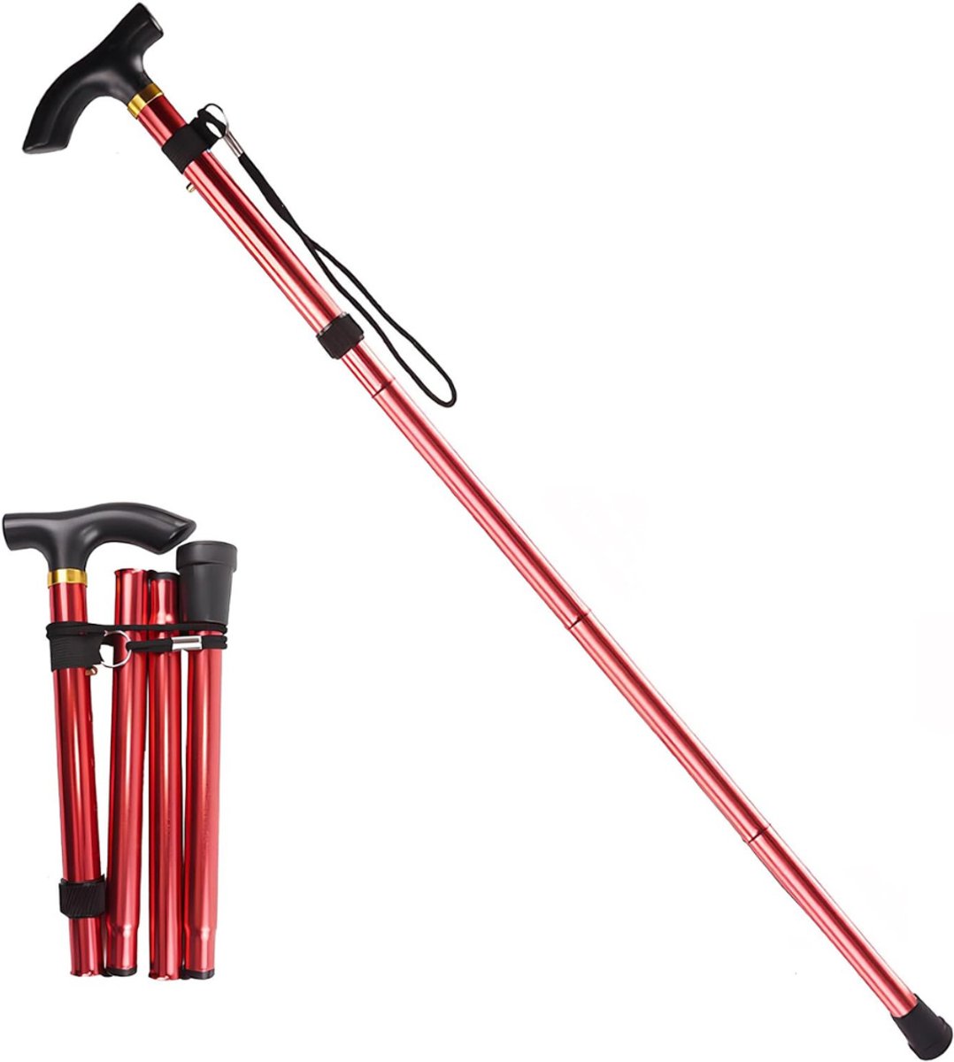 NBAP® Wandelstok Opvouwbaar - Wandelstokken Dames en Heren - Rood