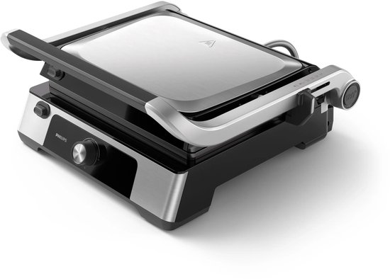 Philips Contactgrill HD6301/90 - Uitneembare Platen - 2200W - Extra Groot Formaat – Antiaanbakplaten - Regelbare Temperatuur - Opvangbak - RVS - Zwart