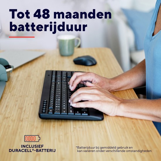 Trust Trezo - Draadloze Toetsenbord en Muis set - Met polssteun - Vlakke toetsen - Qwerty US - Zwart