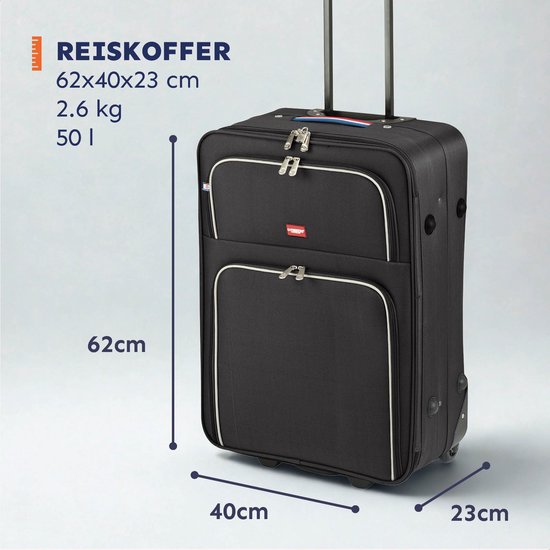 Princess Barcelona Dutch Design - Reiskoffer - 62x40x23 cm - 50L - Lichtgewicht Koffer - Zwart