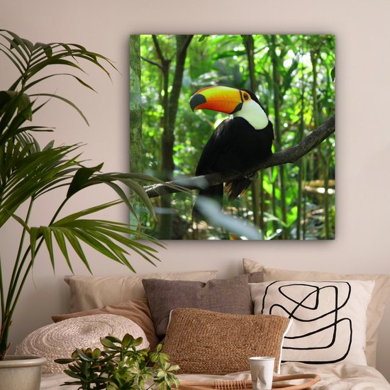 Tableau sur toile Toucan dans un arbre - 90x90 cm - Décoration murale