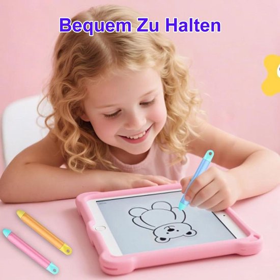 Styluspennen voor kinderen (3-pack) – Siliconenpuntjes, schermbeschermer, geschikt voor iPads, tablets en smartphones (roze/oranje/blauw) — afbeelding 4