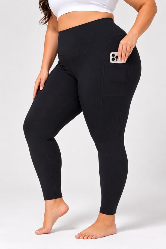 SparkNine Softcurve plus size legging - met zijzakken - 4XL - zwart - zachte stof - ademend - niet doorschijnend — afbeelding 4