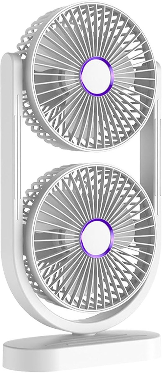 Ventilator - Tafelventilator - Fan - Bureauventilator - Stille ventilator met dubbele kop - Kantelbaar en oplaadbaar - Geluidsarme koeling - Mini-formaat - Geschikt voor thuis, kantoor en klaslokaal - wit