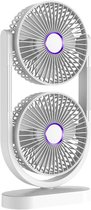 Ventilator - Tafelventilator - Fan - Bureauventilator - Stille ventilator met dubbele kop - Kantelbaar en oplaadbaar - Geluidsarme koeling - Mini-formaat - Geschikt voor thuis, kantoor en klaslokaal - wit