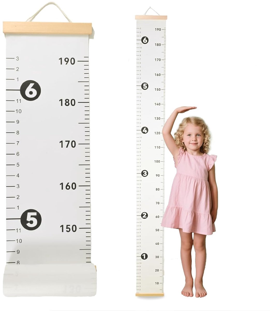 carmdering - Groeikaart Voor Muur -Kind Hoogtemeter - Canvas Muurdecoratie - Groeimeting voor Kinderen - Zwart-Wit - Kinderkamer Decoratie - Meetlat voor Groeischema - 1 Stuk