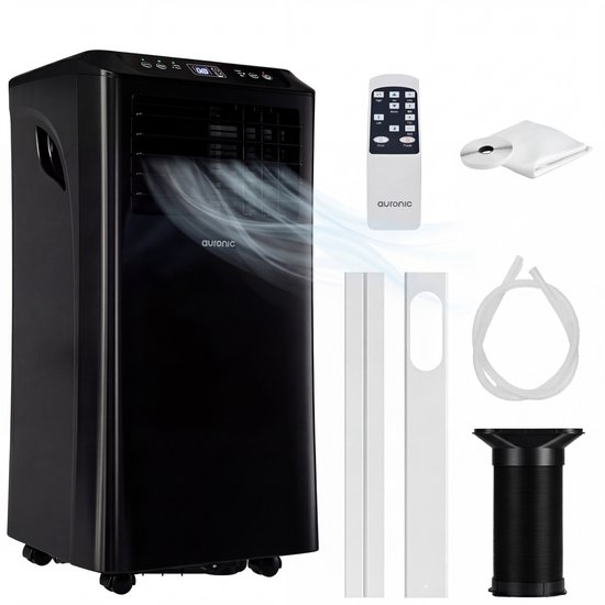 Mobiele airco 10.000 BTU Auronic – koelen, ventileren, ontvochtigen, slaapstand – tot 25 m² – zwart