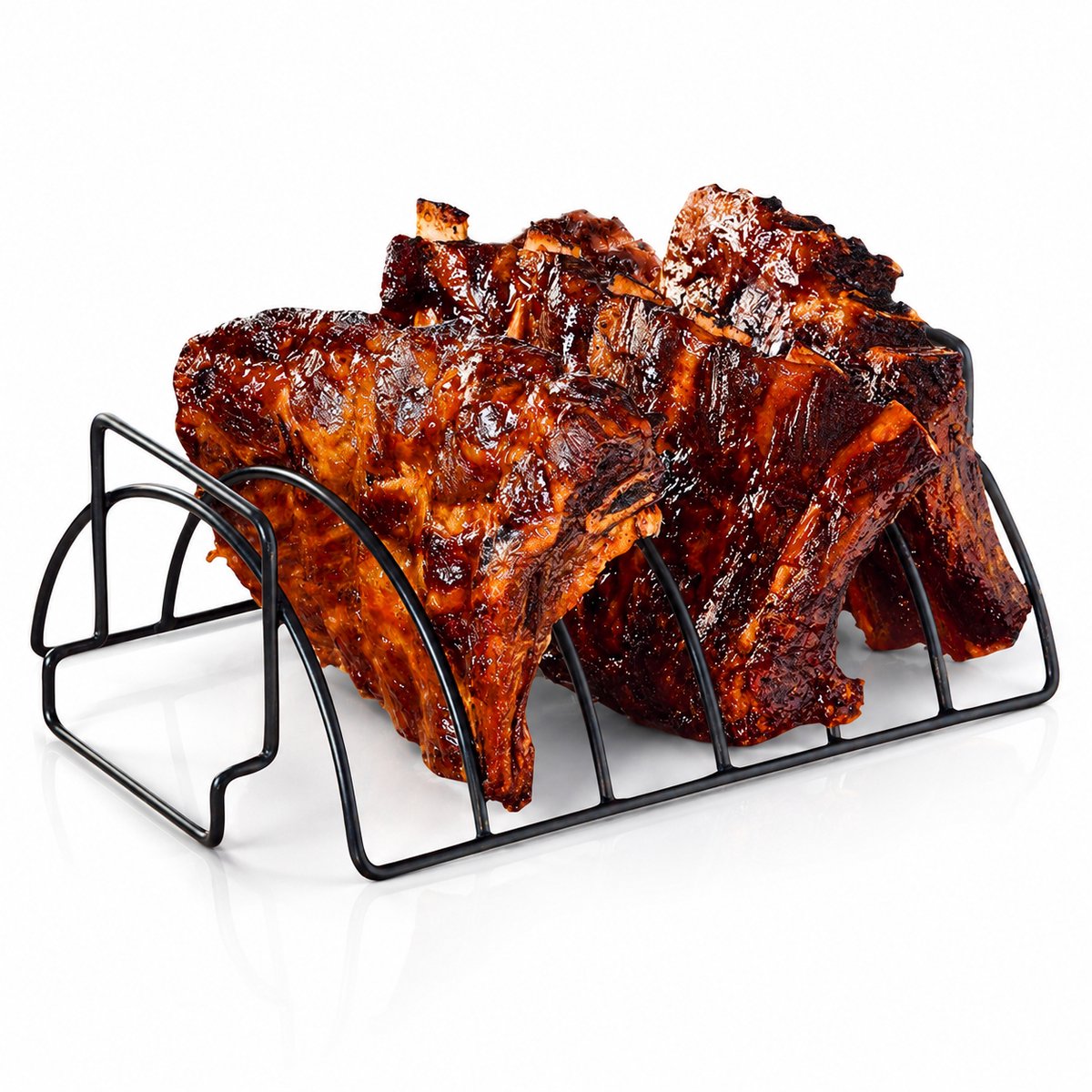Kyto Sparerib houder voor ribjes, spareribs, houder, grill, steaks, vlees, groente, houder, zwart, staal