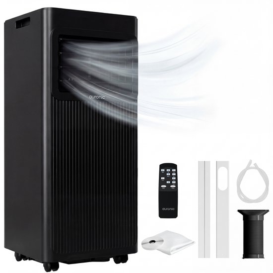 Mobiele Airco 9000 BTU Auronic 3-in-1 Koeler Ventilator Ontvochtiger + 2 Raamafdichtingskits, tot 25m²