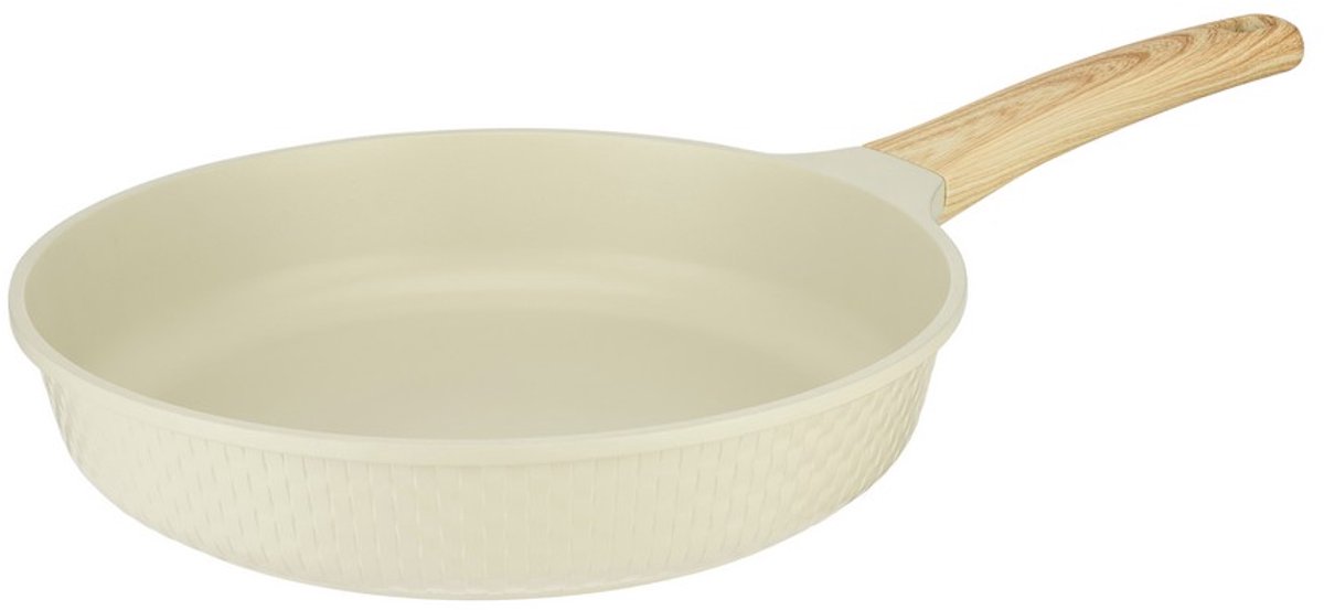 RESTO Ran Koekenpan 28 cm – Inductie Geschikt – Gerecycled Gegoten Aluminium – PFLUON Anti-aanbaklaag – PFAS/PFOA Vrij – Beige Frypan