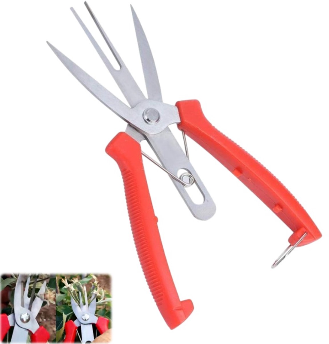 Snoeischaar - Tuinschaar - Dubbelzijdige schaar - Snoeigereedschap - Tuinaccessoires - Geschikt voor bloemen- fruit en groenten, snoeien en fruit plukken - Rood - 19,5*6 cm