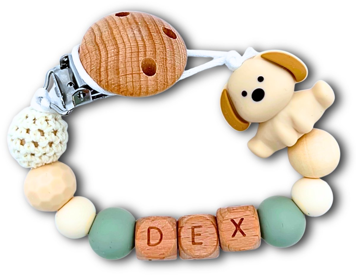 Speenkoord met naam - Hond | Personaliseer - Blauw - Kraamcadeau - Speenketting - Babycadeau - Babyshower