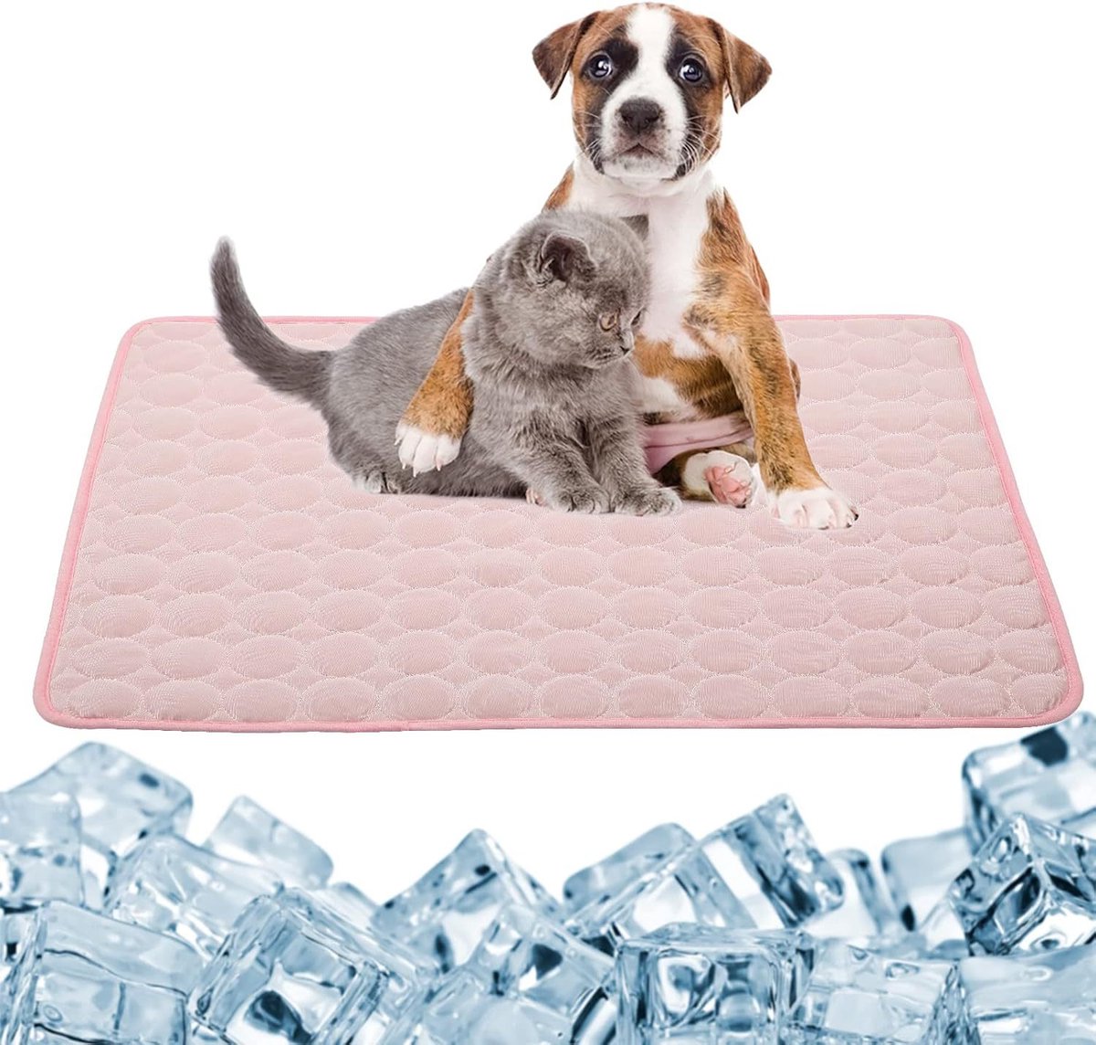 Koelmat Voor Hond & Kat – 100*70 cm – Honden Koelmat (Q-Max>0.4) – Koelpad voor Huisdieren – Ice Silk Ademend Dekbed voor Honden en Katten – Koelende Slaapmat voor de Zomer – Pink