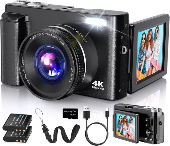 Vizual Digitale Camera - 48MP - 4K 30FPS - incl. 32gb SD kaart + 2 accu’s - Fotocamera - Compact Camera - Vlog Camera - Fototoestel