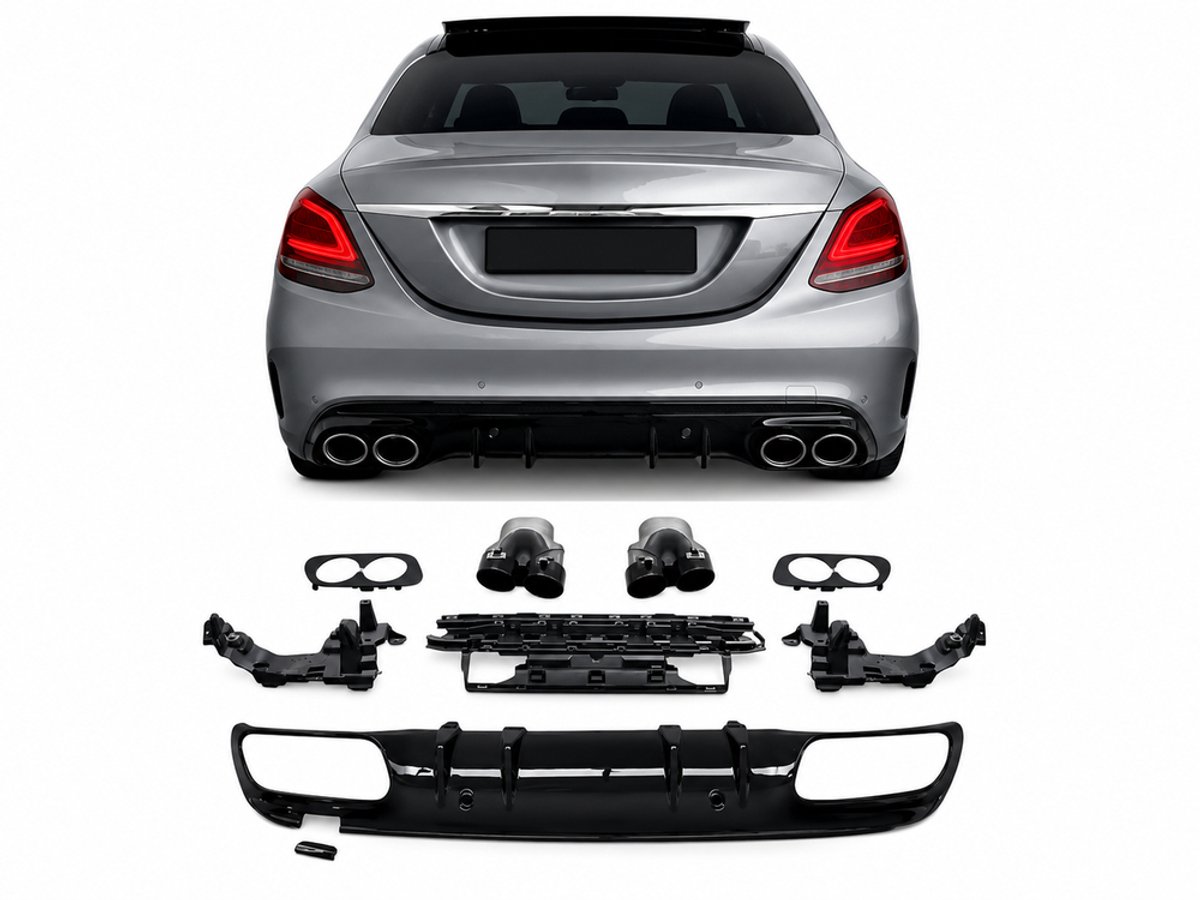 Diffuser Geschikt voor Mercedes C-Klasse W205/S205 Sedan & Break (2014-2021) – Glans Zwart