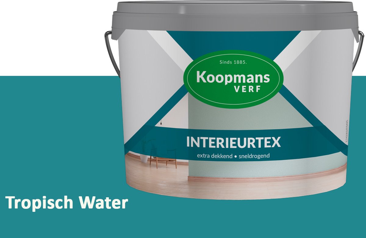 Koopmans Interieurtex Matte Muurverf Binnen – Extra Dekkende Sneldrogende Verf voor Muren en Plafonds – Tropisch Water – 7,5 l