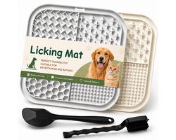 BOTC Likmat Hond met Silicone spatulas - 4-Delig Likmat Voermat Hond - voermat - Slowfeeder Hond - Grijs /Beige