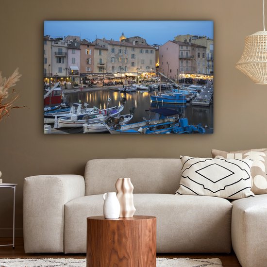 Le port de Saint-Tropez au crépuscule en France Toile 120x80 cm - Tirage photo sur Toile (Décoration murale salon / chambre) / Villes européennes Peintures sur toile