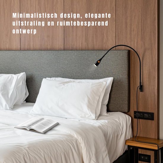 TIM® Leeslamp - Nachtlampje - Bedlampje - met Dimfunctie - Zwart - 49cm x 4cm x 4cm van Tim — afbeelding 2