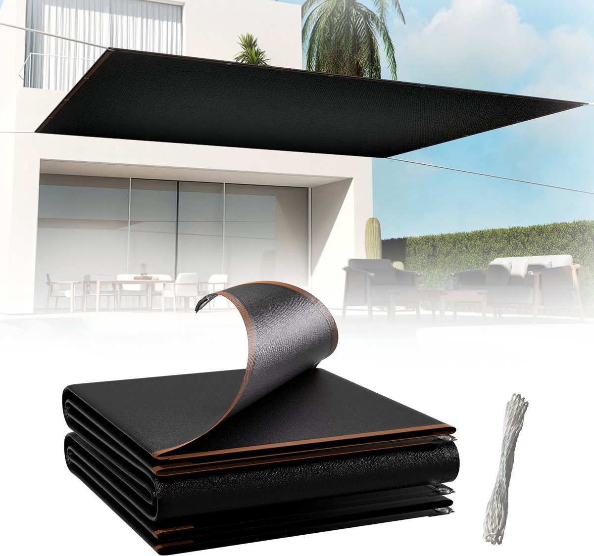 Schaduwdoek - 3x3m - HDPE 90-95% UV-Bescherming - Zonnescherm - Windwerend - Rechthoekig - Zonder Boren - Voor Tuin, Terras, Balkon & Zwembad - Zwart - NAIZY