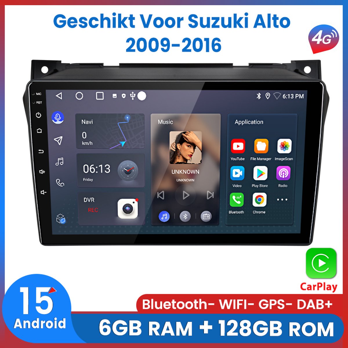 Awesafe 6+128GB V1PRO Autoradio - Geschikt Voor Suzuki Alto 2009 t/m 2016 - Apple Carplay & Android Auto - Android 15 Systeem - GPS Navigatie 4G WiFi - 9 Inch Touchscreen - Bluetooth FM RDS DSP - Radio Scherm - 2009 2010 2011 2012 2013 2014 2015 2016