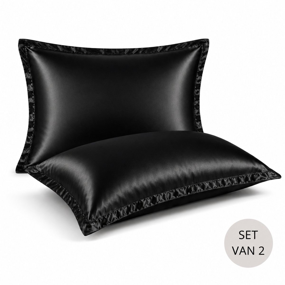 Satijnen Kussenslopen 60x70 - Zwart - Ademend & Temperatuurregulerend - voor Haar, Huid & Ontspanning - Set van 2