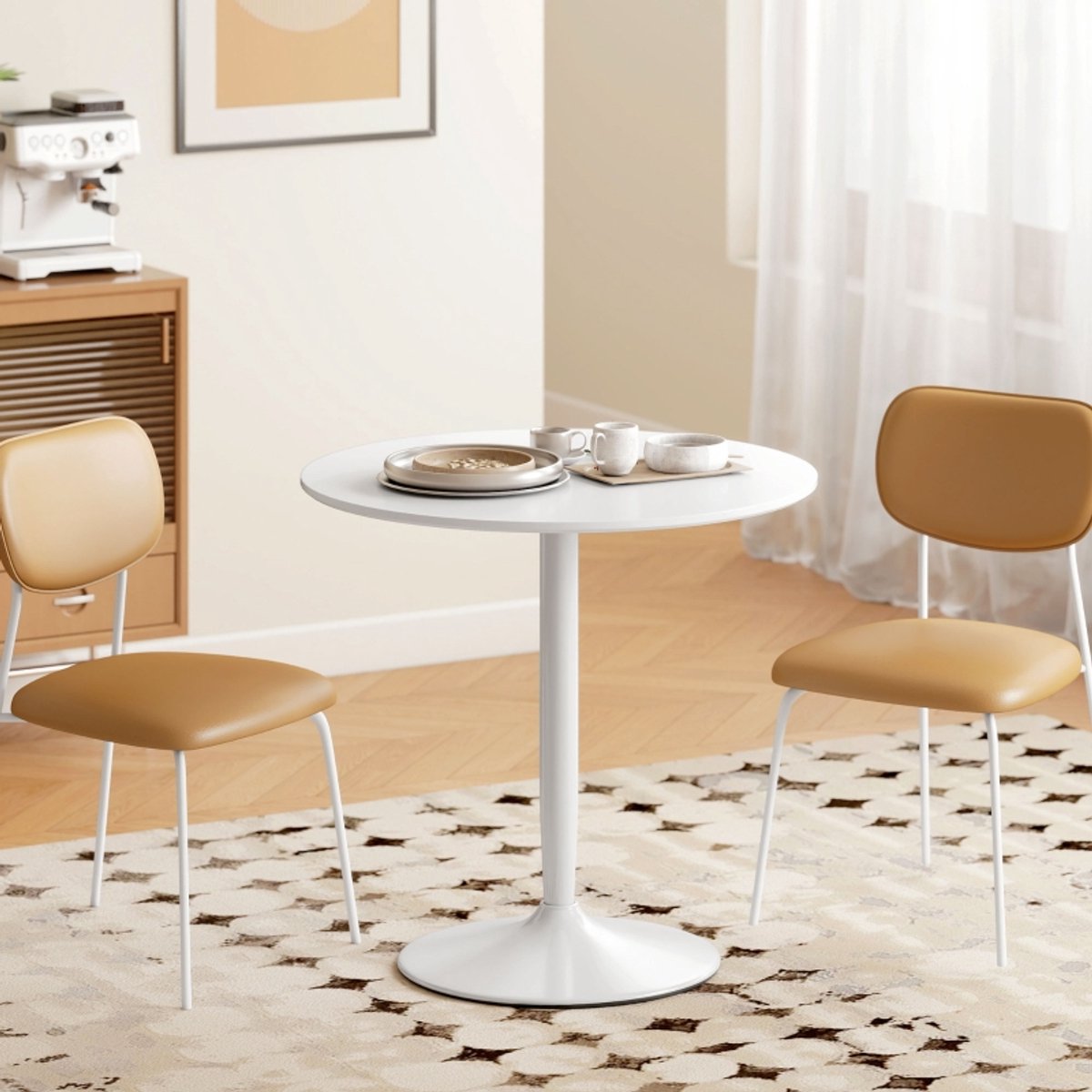 REDOM Eettafel - Rond Blad - Modern - Voor Keuken Of Eethoek - MDF En Staal - Wit - Ø80 X 75 Cm White