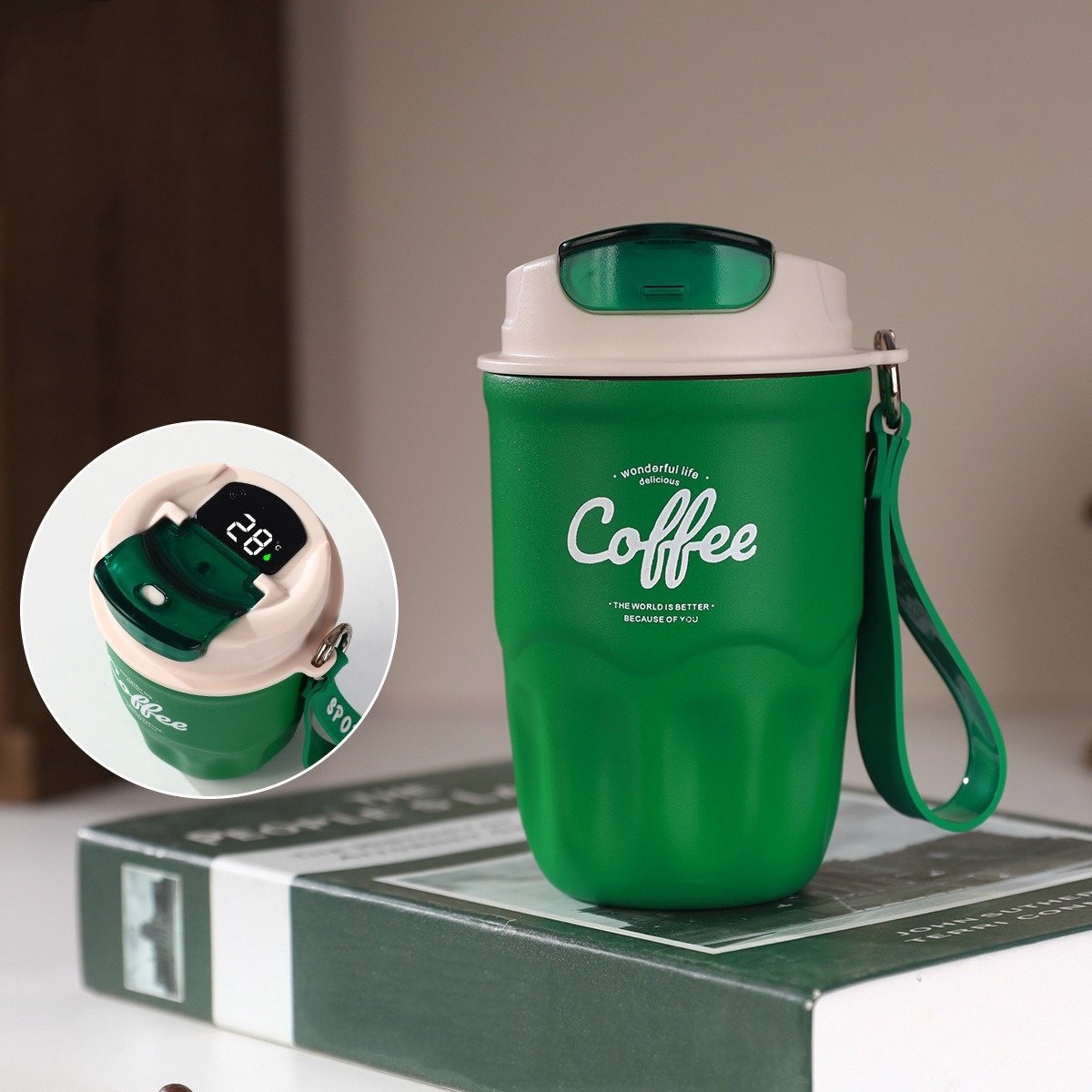 Slimme, Temperatuurgecontroleerde Roestvrijstalen Thermosbeker, Koffiebeker, GeïSoleerde Roestvrijstalen Reisbeker (Groen)