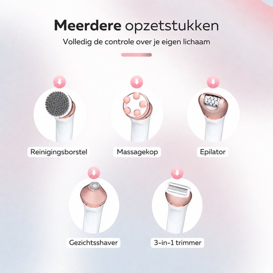 Beeperfect® 6 in 1 Epilator Voor Vrouwen - Scheerapparaat Vrouw - Bikinitrimmer - Ladyshave - Oplaadbaar - Waterdicht - 6 Opzetstukken