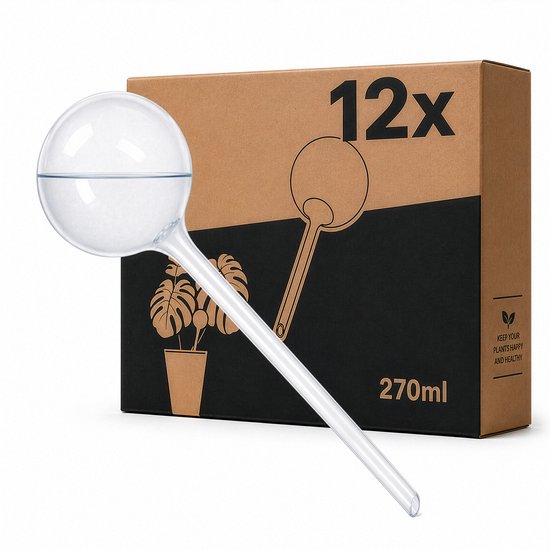 Minismus 12 Stuks 270mL Druppelsysteem Waterdruppelaar voor Planten Ø 8 CM - Waterafgiftesysteem voor 14 dagen - Waterbol - Beregening voor kamerplanten - Mat