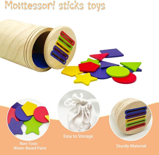 Montessori houten stokjes speelgoed voor 3 jaar - 8 kleuren sorteerspeelgoed - Natuurlijk houten peuter sensorisch matching spel - Verjaardagscadeau voor jongens en meisjes — afbeelding 4