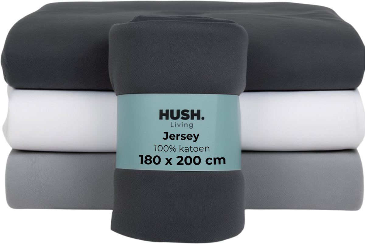 HUSH Living Hoeslaken jersey - 100% katoen - 160 grms - kreukvrij & strijkvrij - rekbaar - lekker warm - 180x200+30cm - antraciet